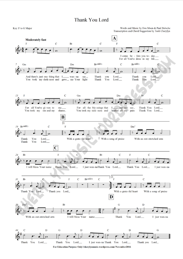 Lead sheet: Thank You Lord - Cherthemusic