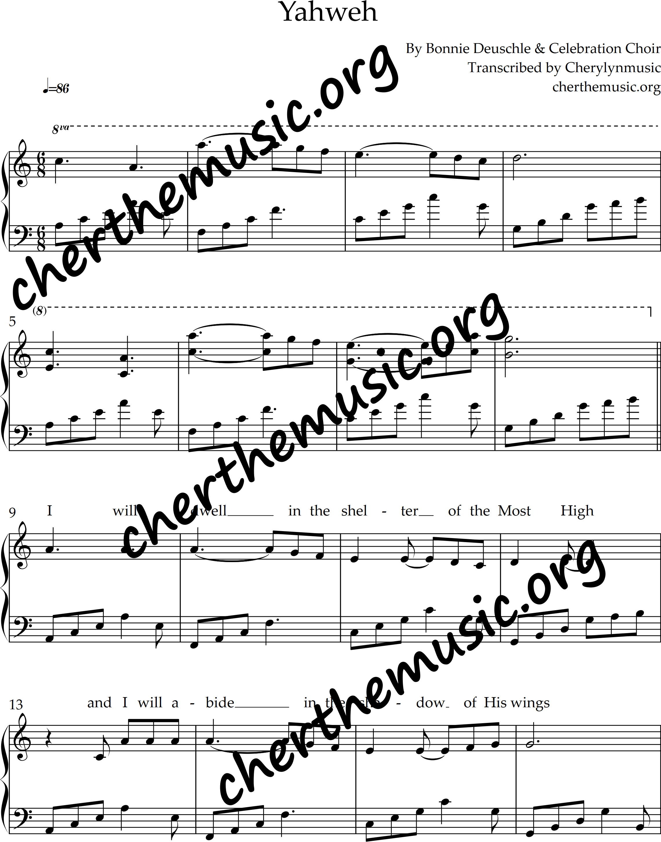 Sheet Music Yahweh Bonnie Deuschle Cherthemusic