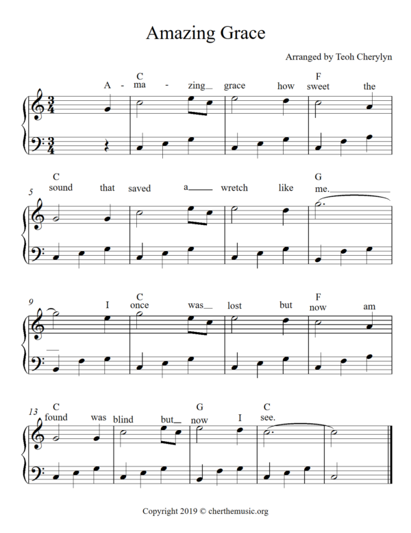 Amazing Grace Piano Sheet Music - Cherthemusic